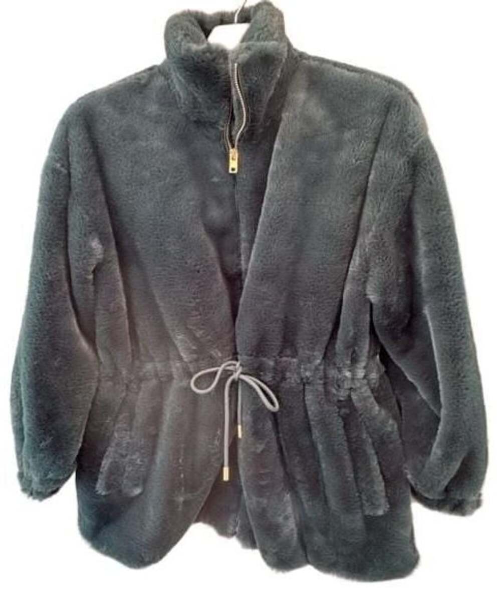 Tahari Women’s 1X Spruce Green Faux Fur Jacket Full Zip Cinch Waist Pockets
Tah